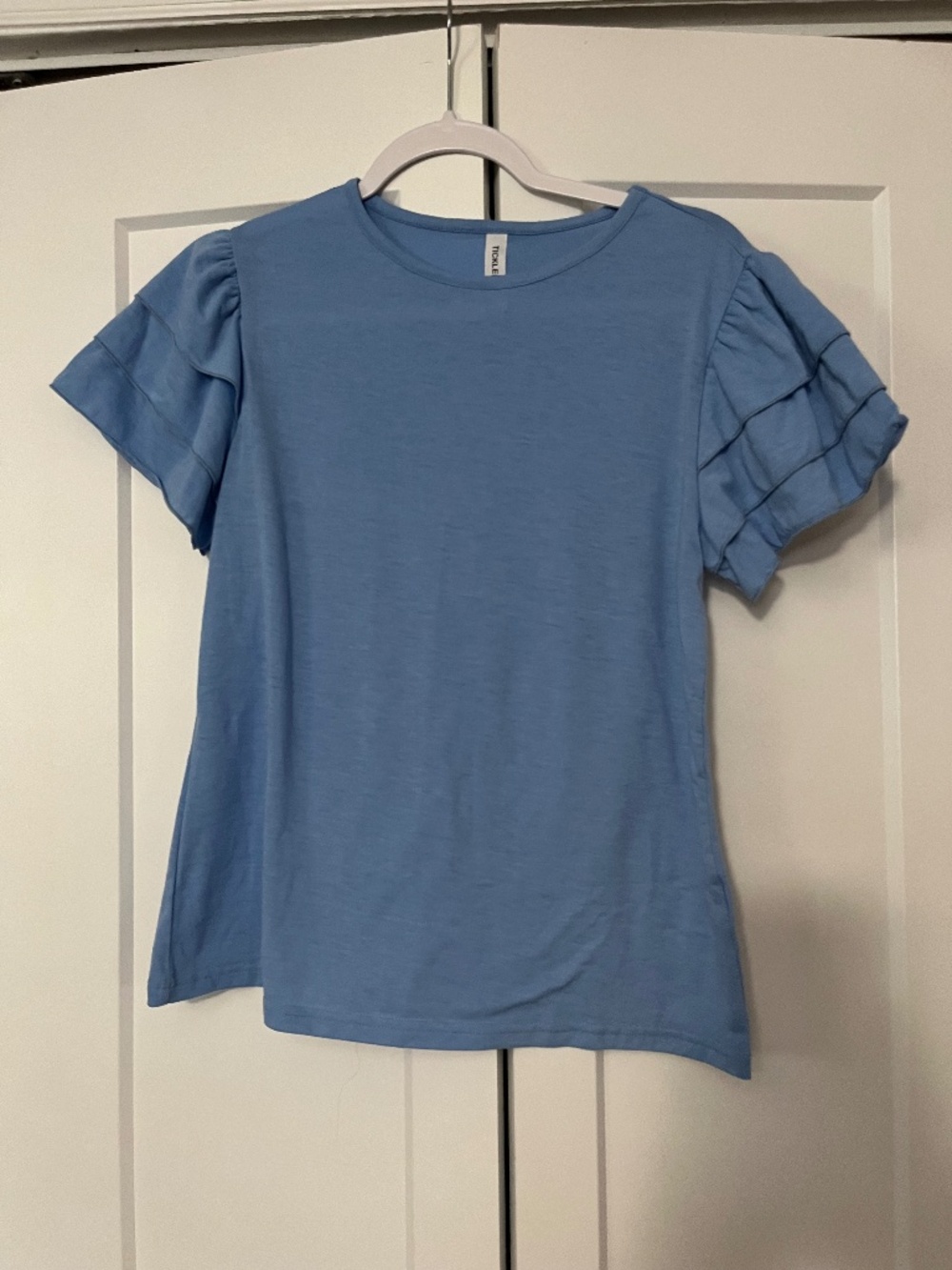 Women's Tickled Teal Ruffle Sleeve Blouse